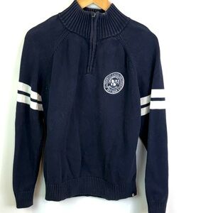 St FX University Navy Blue quarter Zip Sweater with White Stripes size L
